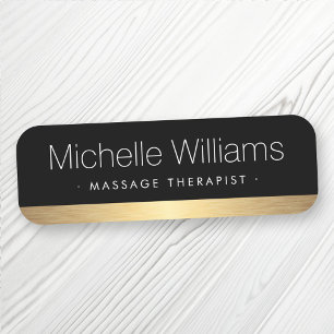 Elegant golden gradient border black name tag