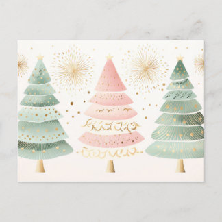 Elegant golden, green and pink Christmas trees Postcard