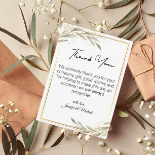 elegant golden green botanical thank you wedding   card