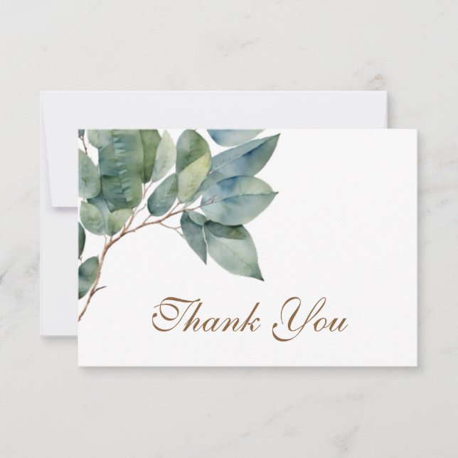 Elegant golden greenery watercolor thank you  card (Front)