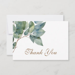 Elegant golden greenery watercolor thank you card