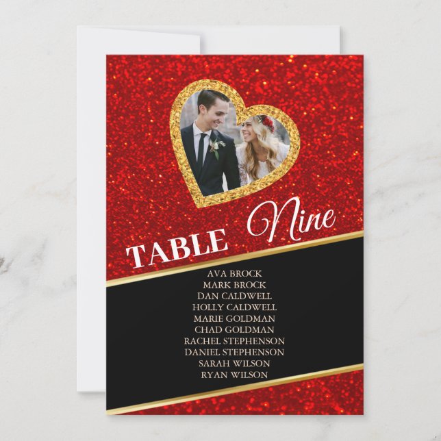 Elegant Golden Heart Photo Seating Chart Card (Front)