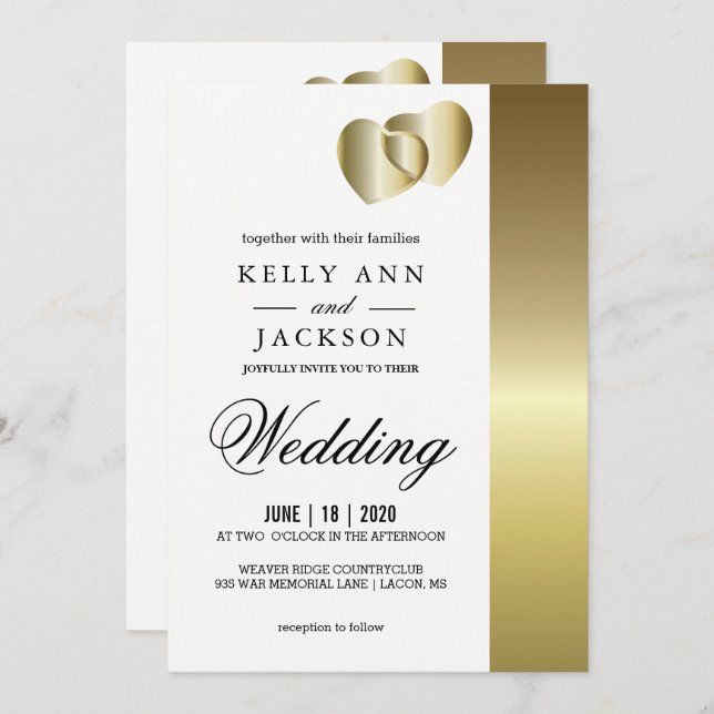 Elegant Golden Hearts Design Invitation (Front/Back)