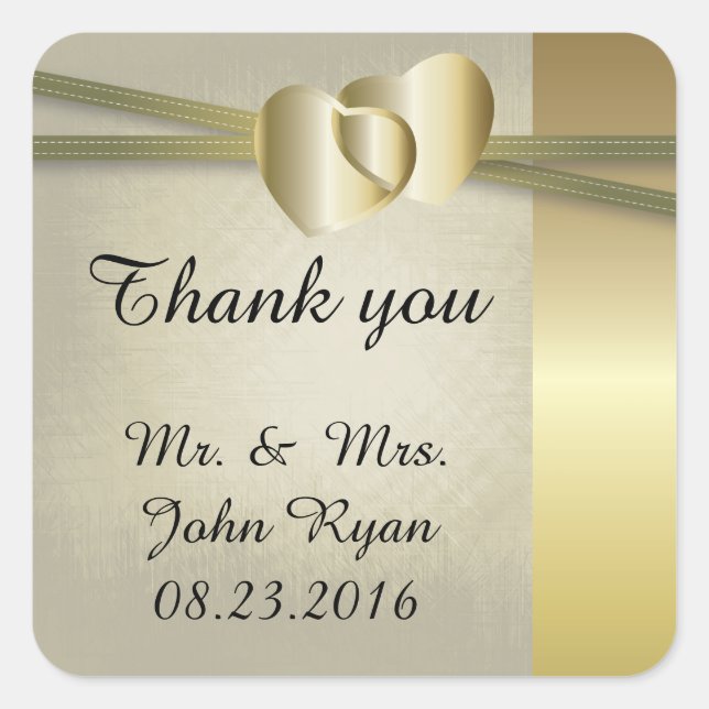 Elegant Golden Hearts Design Square Sticker (Front)