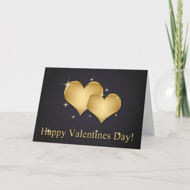 Elegant Golden Hearts Name - Valentine's Day Holiday Card (Front)
