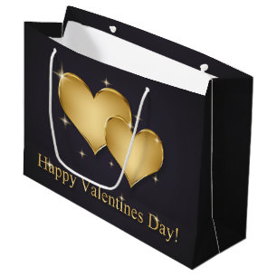 Elegant Golden Hearts Name - Valentine's Day Large Gift Bag
