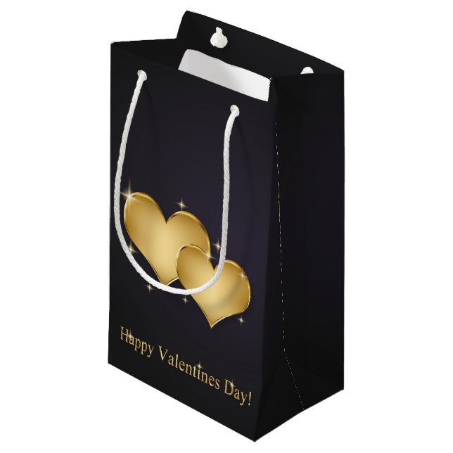Elegant Golden Hearts Name - Valentine's Day Small Gift Bag (Front Angled)