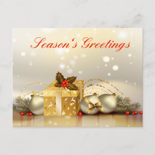 Elegant Golden Holiday, Season's Greetings Holiday Postcard (Front)