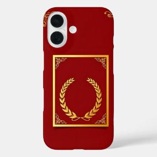 Elegant Golden Laurel in Rectangular Frame iPhone 16 Case