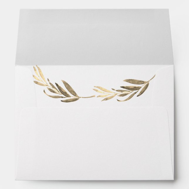 Elegant Golden Leaf Modern All Occasion Wedding Envelope (Back (Bottom))