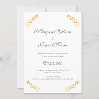Elegant Golden Leaves Gold and Brown Wedding Invitation