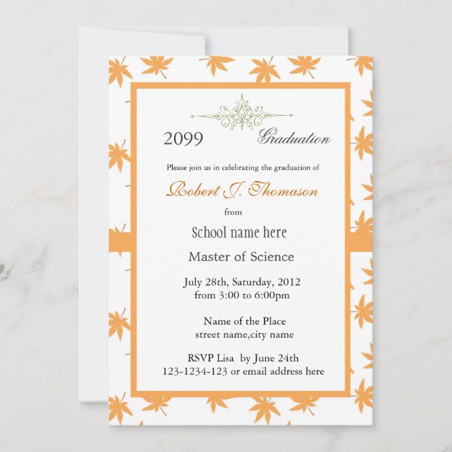 Elegant golden leaves high achievement graduation invitation (Front)