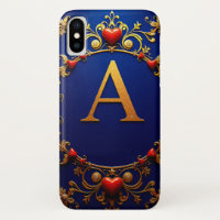 Elegant Golden Letter A Surrounded by Hearts