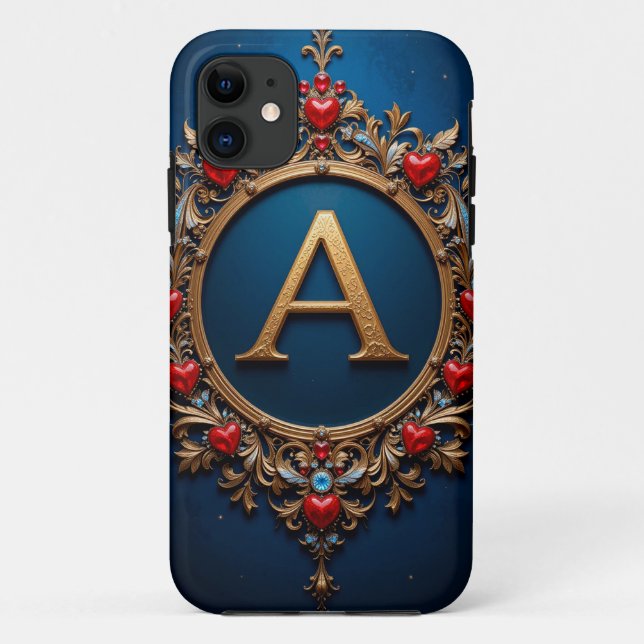Elegant Golden Letter A Surrounded by Hearts Case-Mate iPhone Case (Back)