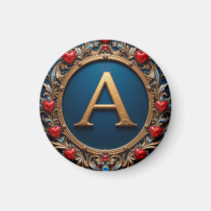 Elegant Golden Letter A Surrounded by Hearts Magnet