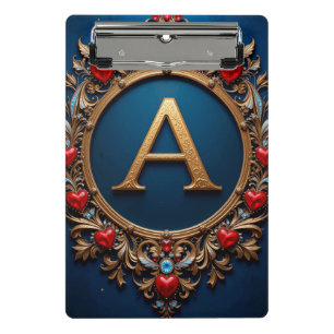 Elegant Golden Letter A Surrounded by Hearts Mini Clipboard