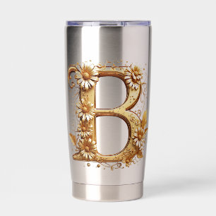 Elegant Golden Letter B With Floral Design Insulated Tumbler