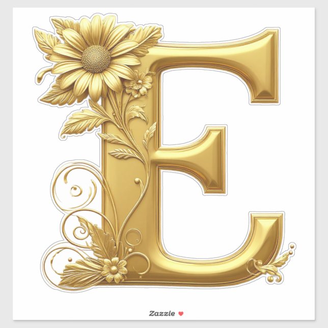 Elegant Golden Letter E With Floral Design (Sheet)