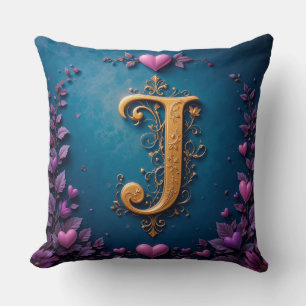 Elegant Golden Letter J Inspired by Love and Natur Cushion