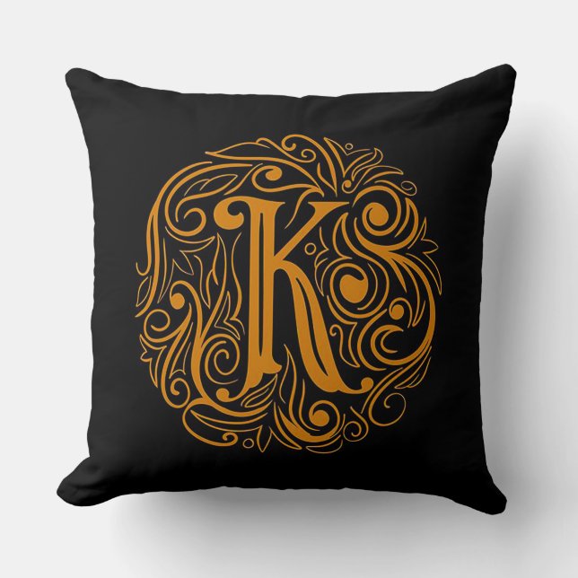 Elegant Golden Letter K Cushion (Front)