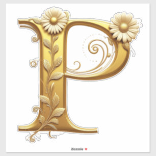 Elegant Golden Letter P With Floral Embellishments