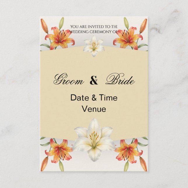 Elegant Golden Lily Wedding Invite (Front)