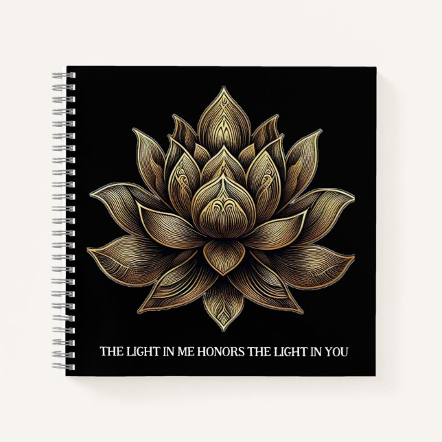 Elegant Golden Lotus Flower The Light in Me ... Notebook (Front)