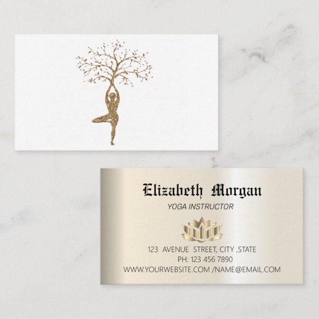 Elegant golden     lotus flower yoga business card (Front/Back)