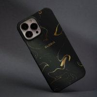 Elegant Golden Marble on Black Effect Custom Name