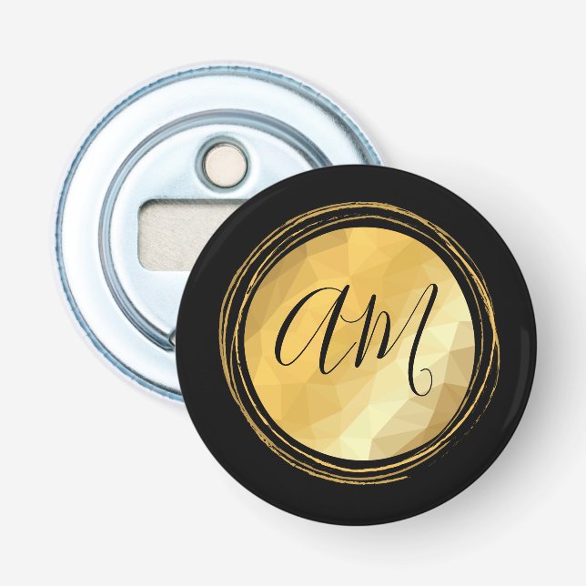 Elegant golden metallic custom initials chic bottle opener (Front)