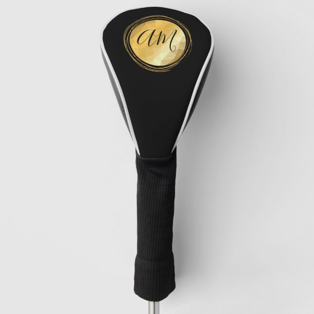 Elegant golden metallic festive initial letters golf head cover (Front)