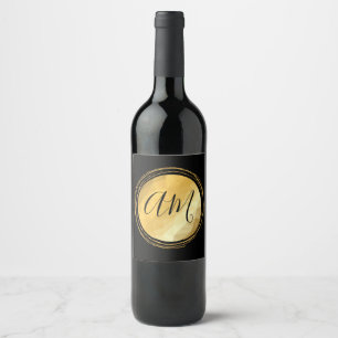 Elegant golden metallic festive initial letters wine label