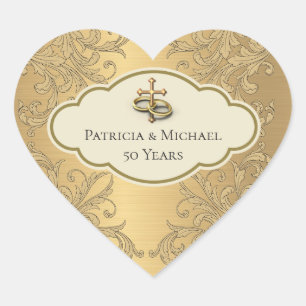 Elegant Golden Metallic Gold Leaf Heart Design Sticker