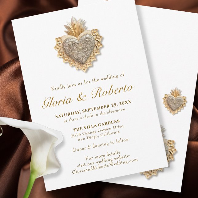 Elegant Golden Milagros Heart Mexican Wedding Invitation (Creator Uploaded)