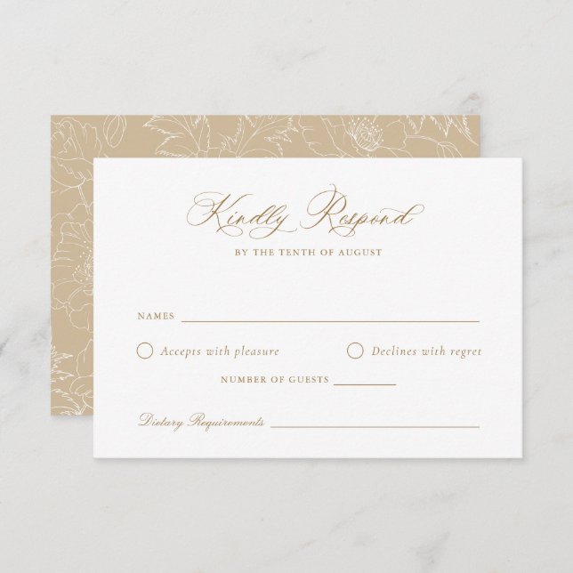 Elegant Golden Modern Script Wedding RSVP Card (Front/Back)