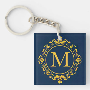 Elegant Golden Monogram Design Key Ring