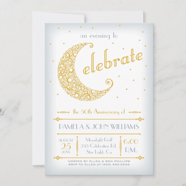 Elegant Golden Moon Celebration Invitation (Front)