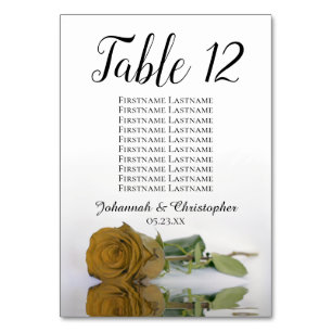 Elegant Golden Ochre Rose Seating Chart Wedding Table Number