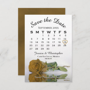 Elegant Golden Ochre Rose Wedding Calendar Save The Date