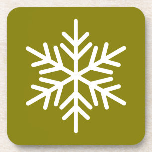 Elegant Golden Olive White Nordic Snowflake Coaster