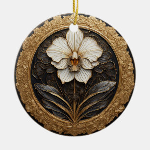 Elegant Golden Orchid Design Ceramic Tree Decoration