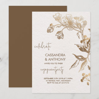 Elegant Golden Orchid Engagement Party Invitation