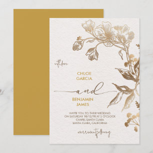 Elegant Golden Orchid Wedding Invitation