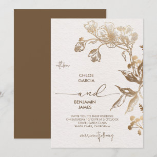 Elegant Golden Orchid Wedding Invitation