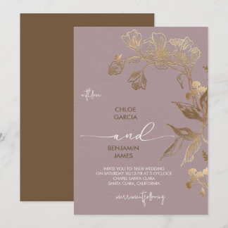Elegant Golden Orchid Wedding Invitation
