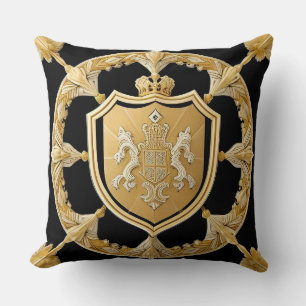 Elegant Golden Ornamental Crest with Shield Cushion