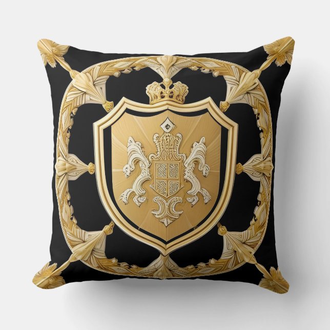 Elegant Golden Ornamental Crest with Shield Cushion (Front)