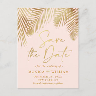 Elegant Golden Palm Branch Wedding Save the Date Postcard