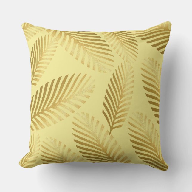 Elegant Golden Palm Leaf Pattern Throw Pillow (Front)