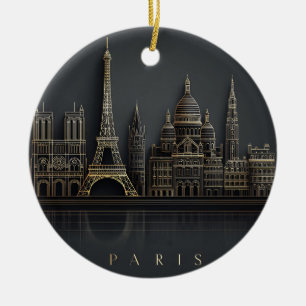 Elegant Golden Paris City Skyline Illustration Ceramic Tree Decoration